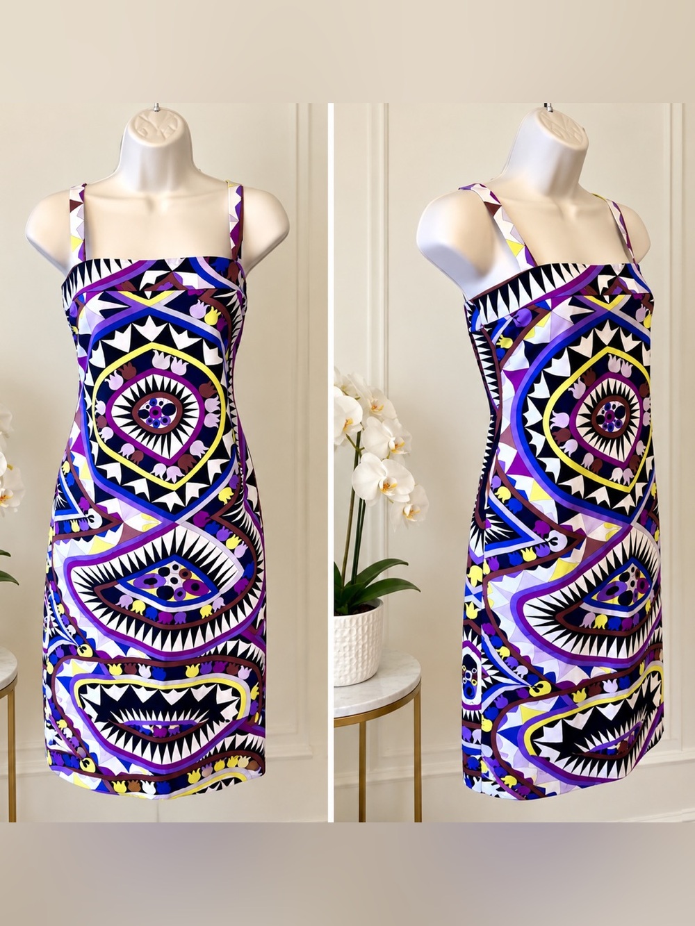 Emilio Pucci Firenze Vintage Geometric Print Stretch Dress IT 44